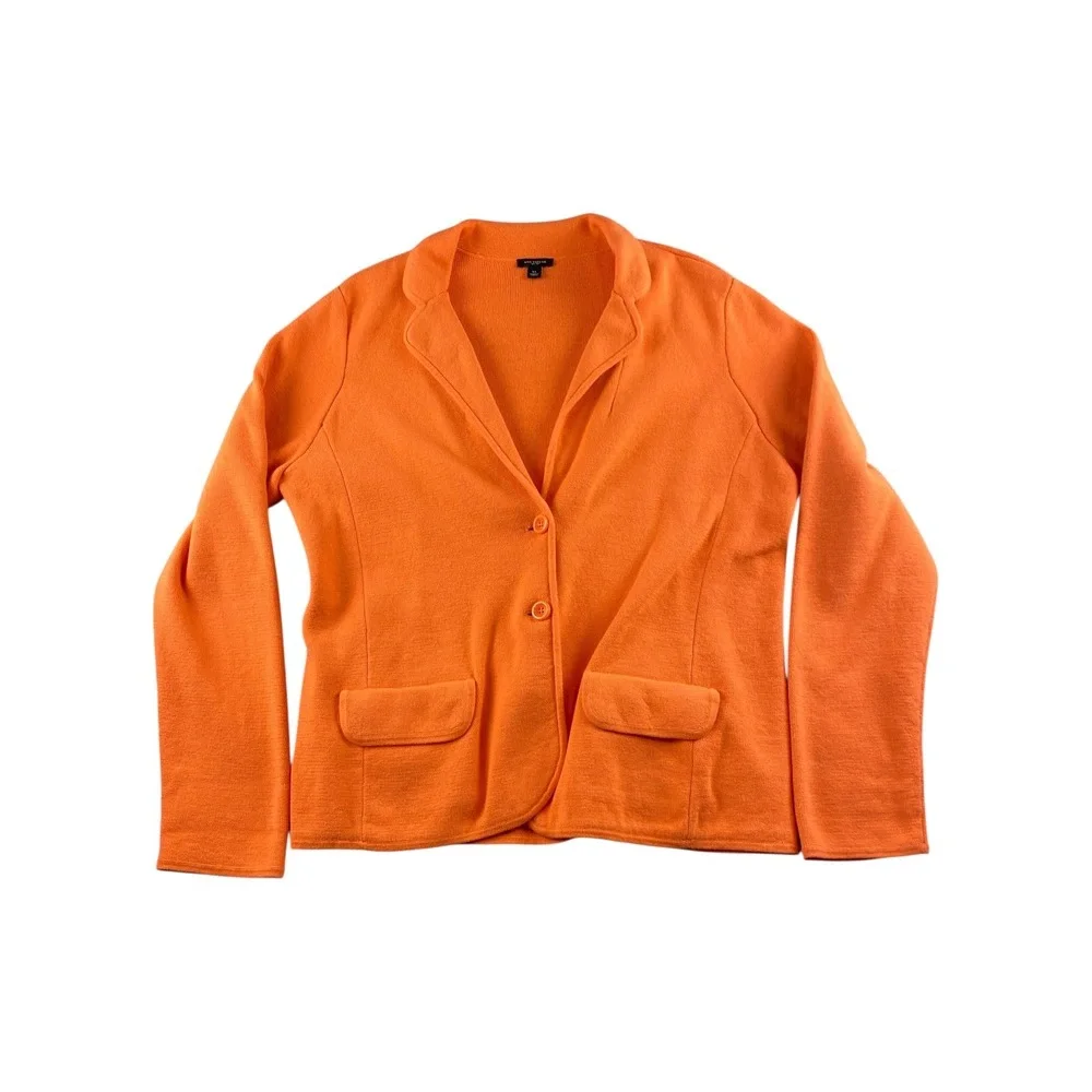 Ann Taylor Orange‎ Knit Blazer Jacket Women XL Single Button Pockets